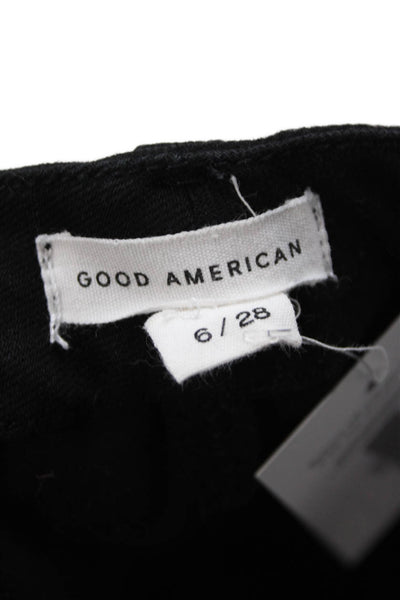 Good American Women High Rise Cropped Black Jeans Button Size 6