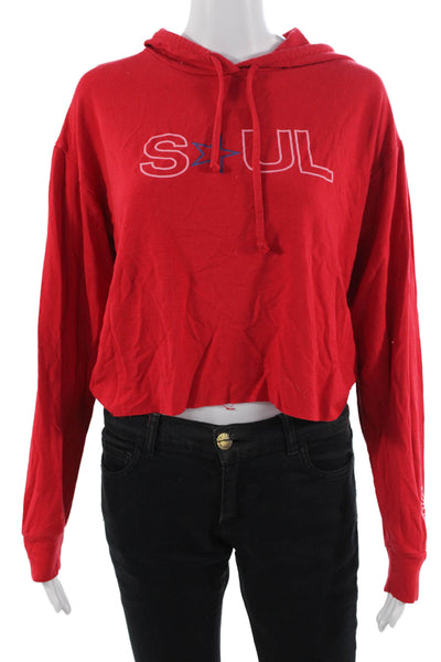 Soul Cycle Women Pullover Hoodie Red Graphic Drawstring Long Sleeve Size S
