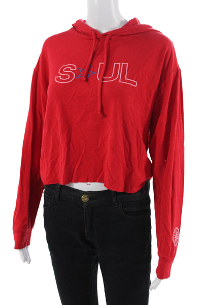 Soul Cycle Women Pullover Hoodie Red Graphic Drawstring Long Sleeve Size S