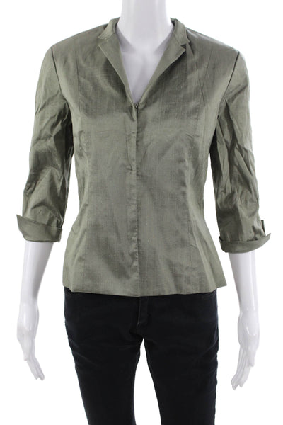 Jenne Maag Women Green Collared 3/4 Sleeve Army Blazer Zip Size S