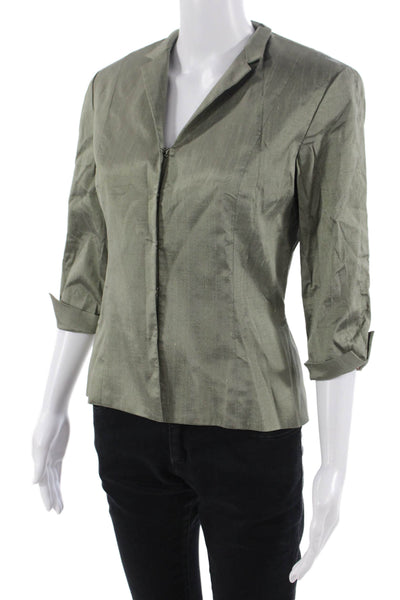 Jenne Maag Women Green Collared 3/4 Sleeve Army Blazer Zip Size S
