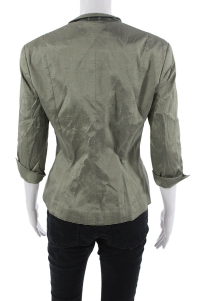Jenne Maag Women Green Collared 3/4 Sleeve Army Blazer Zip Size S