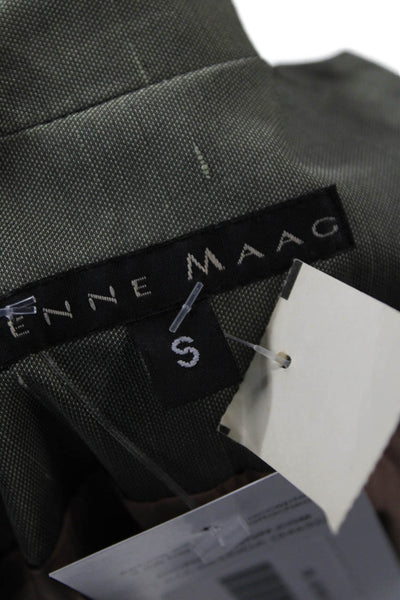Jenne Maag Women Green Collared 3/4 Sleeve Army Blazer Zip Size S