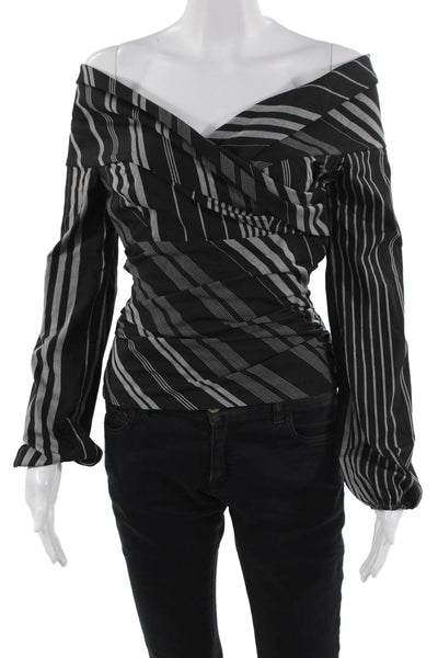 Intermix Womens Striped Black Long Sleeve Blouse Tank Zip Size PS