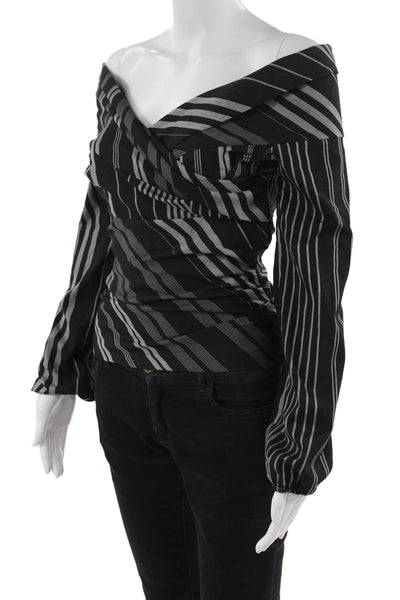 Intermix Womens Striped Black Long Sleeve Blouse Tank Zip Size PS