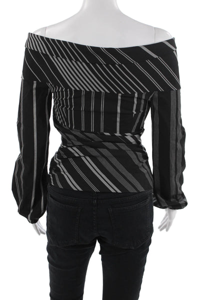 Intermix Womens Striped Black Long Sleeve Blouse Tank Zip Size PS