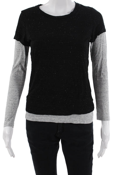 Monrow Women Jersey T-Shirt Long Sleeve Crew Neck Black Size XS