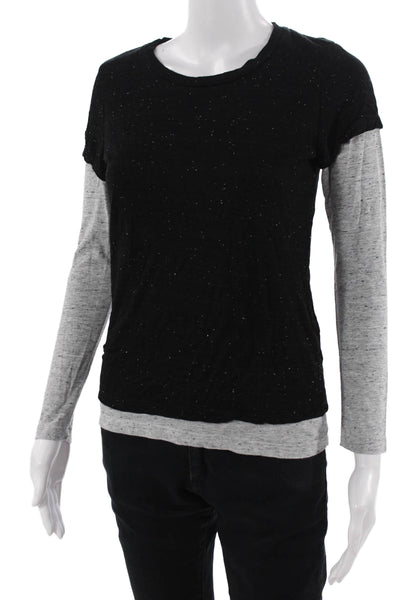 Monrow Women Jersey T-Shirt Long Sleeve Crew Neck Black Size XS