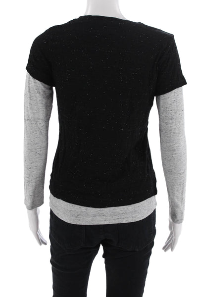 Monrow Women Jersey T-Shirt Long Sleeve Crew Neck Black Size XS