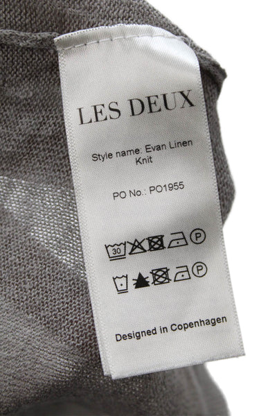 Designer Mens Gray Long Sleeve Linen Cotton Round Neck T Shirt Size L