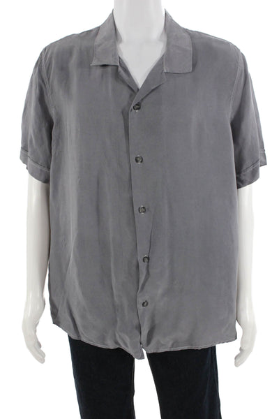 Ofy Mens Short Sleeve Collared Button-Down Casual Shirt Gray Size M