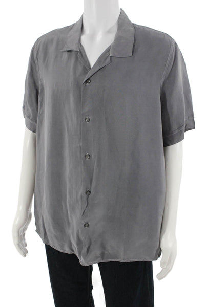 Ofy Mens Short Sleeve Collared Button-Down Casual Shirt Gray Size M