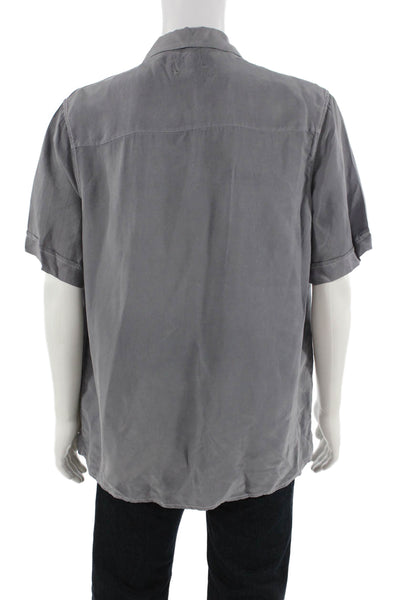 Ofy Mens Short Sleeve Collared Button-Down Casual Shirt Gray Size M