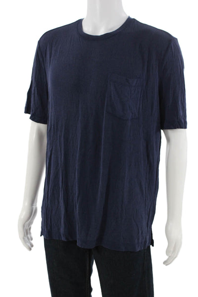 ATM Mens Dark Blue T-Shirt Viscose Spandex Crew Neck Short Sleeve Size M