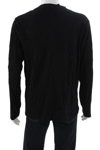 BR Mens Organic Cotton Long Sleeve Button-Up Henley Shirt Black Size L