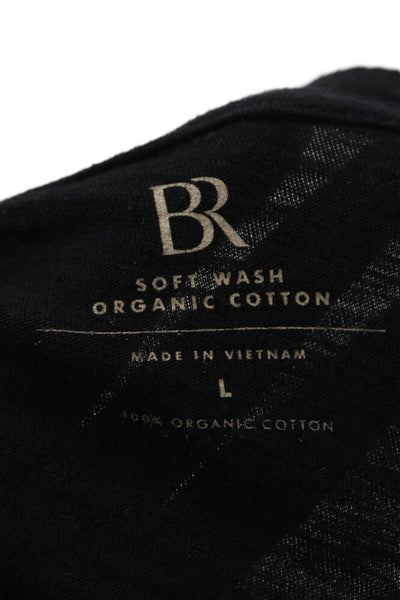BR Mens Organic Cotton Long Sleeve Button-Up Henley Shirt Black Size L