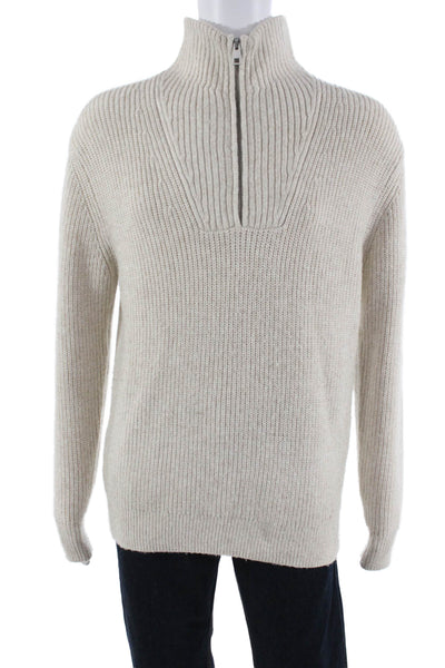 Zara Mens Pullover High Neck Zip Long Sleeve Beige Sweater Size M