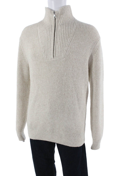 Zara Mens Pullover High Neck Zip Long Sleeve Beige Sweater Size M