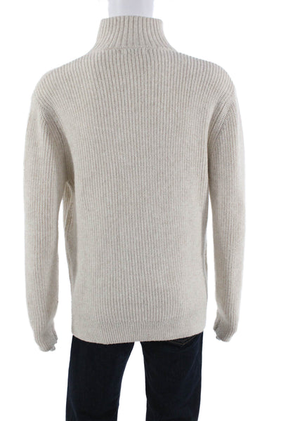 Zara Mens Pullover High Neck Zip Long Sleeve Beige Sweater Size M