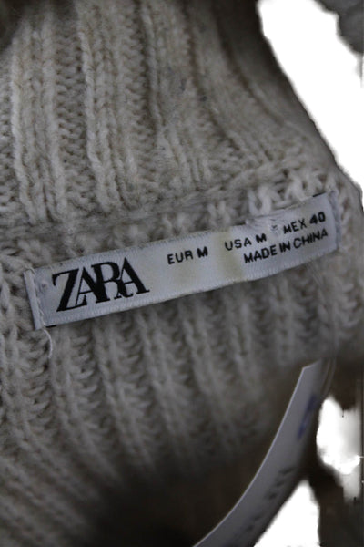 Zara Mens Pullover High Neck Zip Long Sleeve Beige Sweater Size M