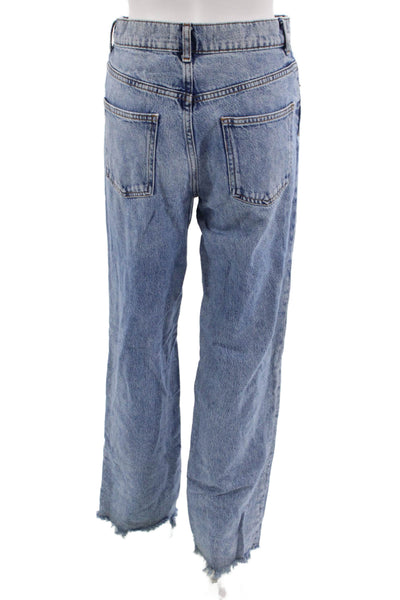 Zara Unisex Straight Wide Leg Mid Rise Blue Cotton Lyocell Jeans Size 4
