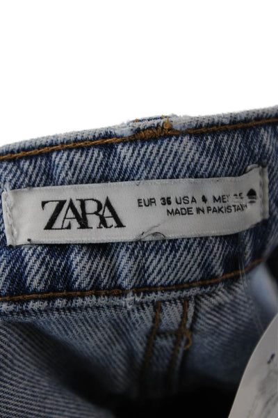 Zara Unisex Straight Wide Leg Mid Rise Blue Cotton Lyocell Jeans Size 4