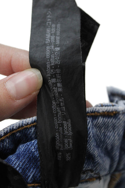 Zara Unisex Straight Wide Leg Mid Rise Blue Cotton Lyocell Jeans Size 4
