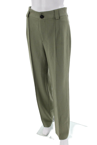 Zara Women Dress Pants Army Green Button Solid Polyester Size 6