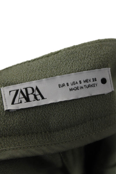 Zara Women Dress Pants Army Green Button Solid Polyester Size 6