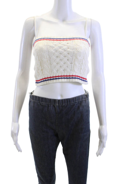 Le Superbe Women Cropped Camisole White Striped Size S