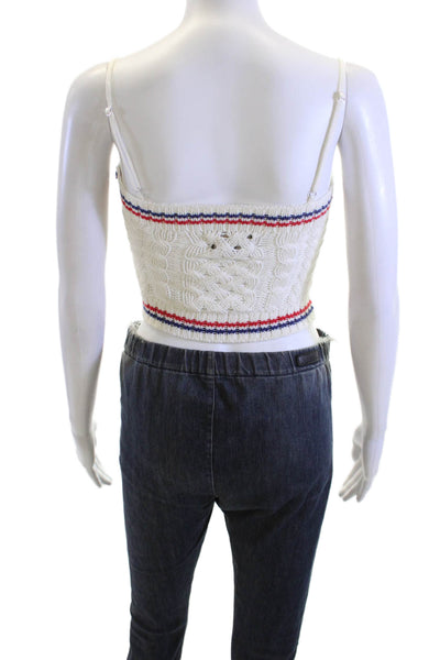 Le Superbe Women Cropped Camisole White Striped Size S