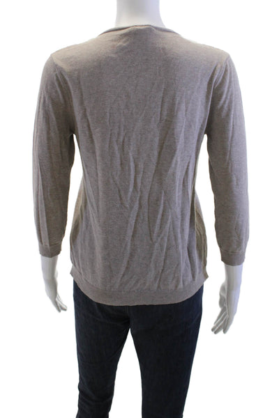 Peserico Women Cardigan Beige V-Neck Hook & Eye 100% Cotton 3/4 Sleeve Size 42
