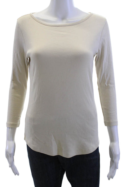 Lilla P Women Beige Basic T-Shirt 3/4 Sleeve Round Neck Cotton Size S