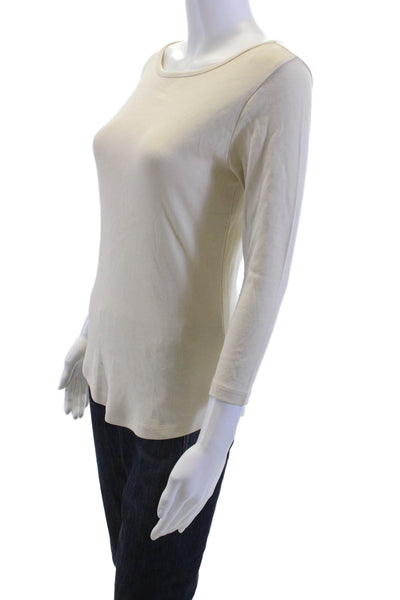 Lilla P Women Beige Basic T-Shirt 3/4 Sleeve Round Neck Cotton Size S