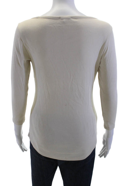 Lilla P Women Beige Basic T-Shirt 3/4 Sleeve Round Neck Cotton Size S