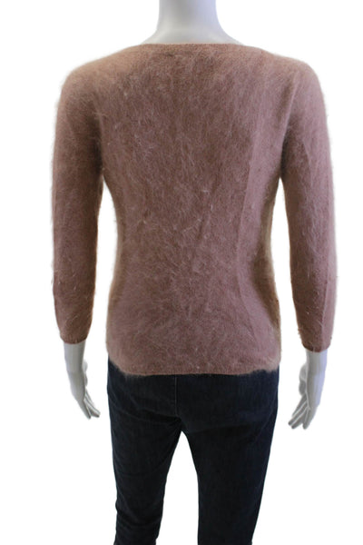 Roberto Collina Womens Pullover Brown Angora Blend Round Neck 3/4 Sleeve Size S