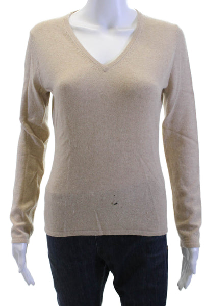 Saks Fifth Avenue Women Beige Cashmere VNeck Pullover Sweater LongSleeve Size S