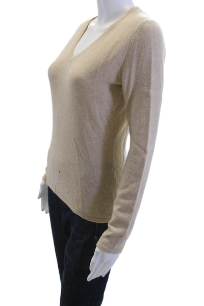 Saks Fifth Avenue Women Beige Cashmere VNeck Pullover Sweater LongSleeve Size S