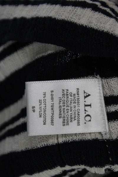 A.L.C. Womens Black Striped Short Sleeve Polo Crew Neck Button Up Size S