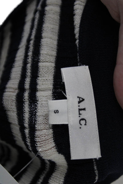 A.L.C. Womens Black Striped Short Sleeve Polo Crew Neck Button Up Size S