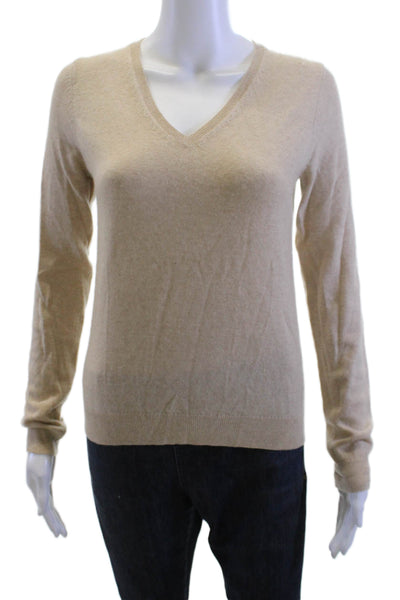 Saks Fifth Avenue Women Pullover V-Neck Long Sleeve Beige Sweater Size S
