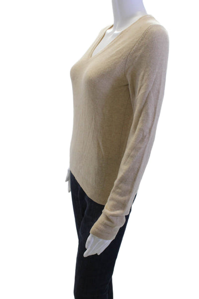 Saks Fifth Avenue Women Pullover V-Neck Long Sleeve Beige Sweater Size S