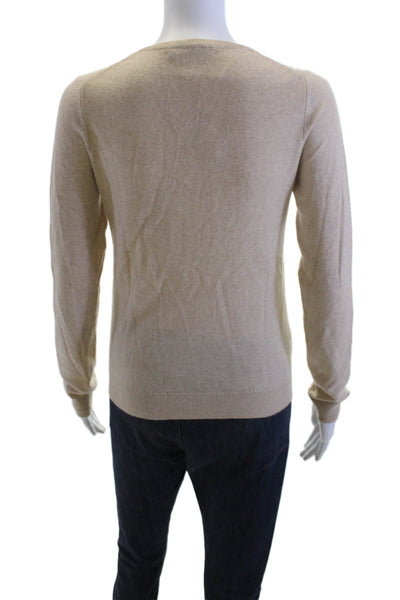 Saks Fifth Avenue Women Pullover V-Neck Long Sleeve Beige Sweater Size S