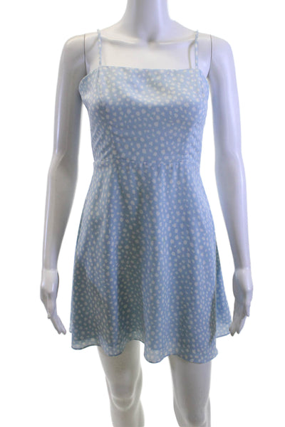 Socialite Womens Fit & Flare Sundress Light Blue Polka Dot Square Neck Size S