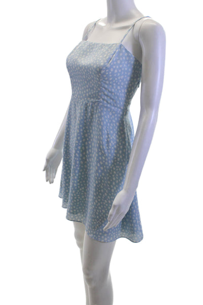 Socialite Womens Fit & Flare Sundress Light Blue Polka Dot Square Neck Size S