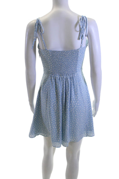 Socialite Womens Fit & Flare Sundress Light Blue Polka Dot Square Neck Size S
