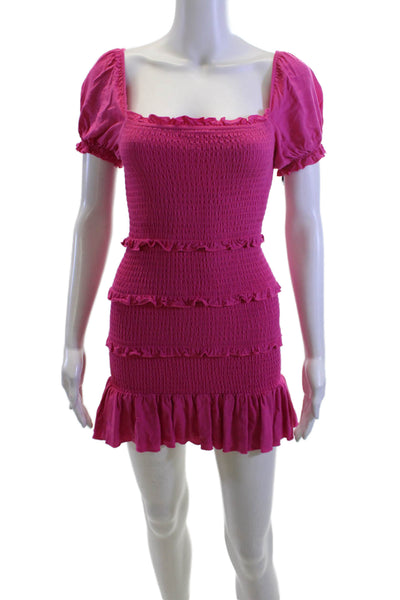 Katie J Womens Bodycon Mini Dress Pink Square Neck Short Sleeve Size XL