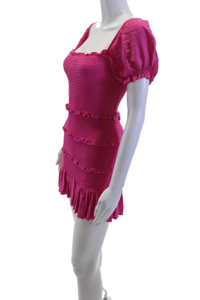 Katie J Womens Bodycon Mini Dress Pink Square Neck Short Sleeve Size XL