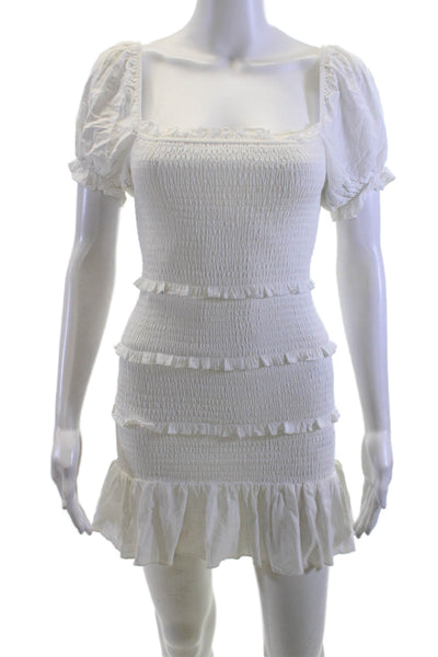 Katie J Women Bodycon Mini Dress White Viscose Square Neck Short Sleeve Size XL