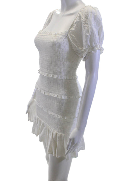 Katie J Women Bodycon Mini Dress White Viscose Square Neck Short Sleeve Size XL
